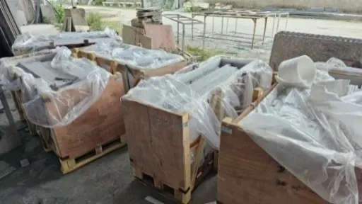 Sealed 4-way wooden crate ready for loading