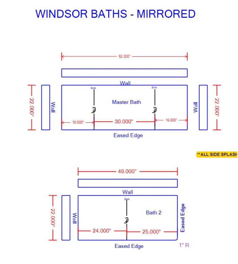 CAD Drawing for Windsor Baths - Mirrored layout