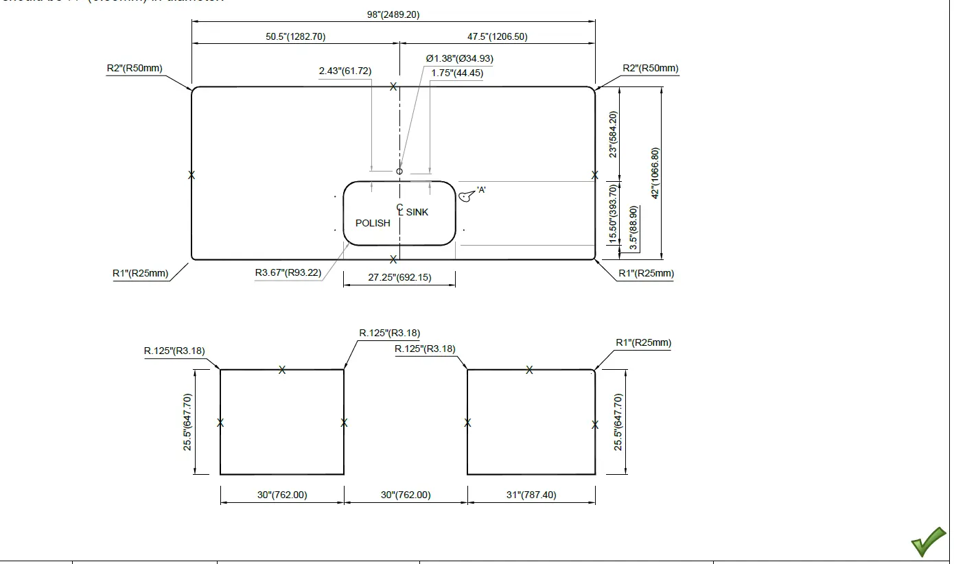 Detailed CAD drawing showing a large vanity or kitchen piece for client approval